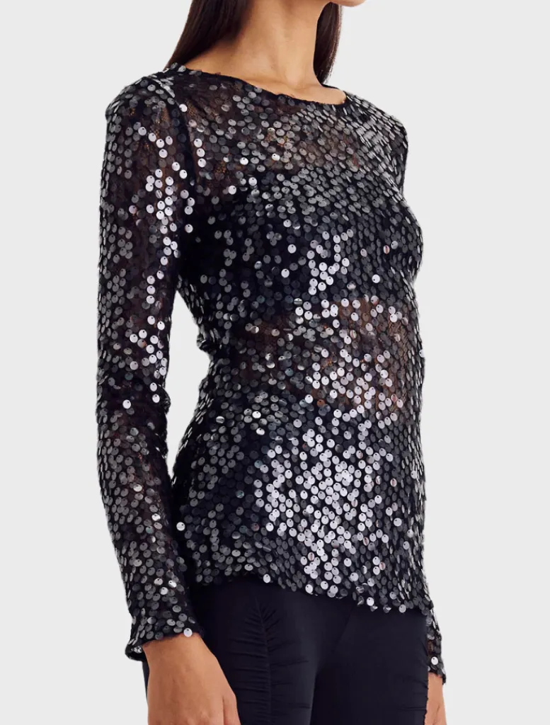 Ava Lace Sequin Long Sleeve Top -*Suboo Cheap